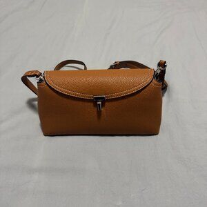 T-Lock grained-leather clutch tan